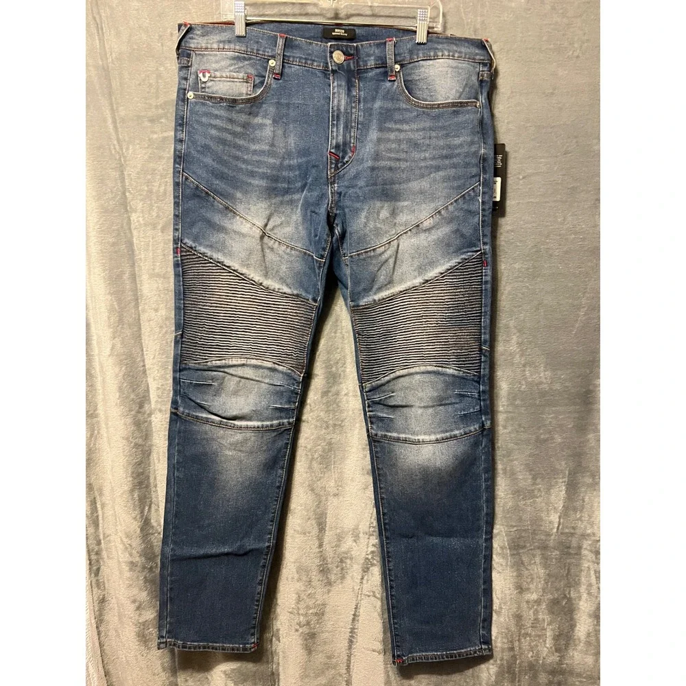 True Religion Rocco Relaxed Men's Jeans Blue‎ Wash Moto Style sexy 36 Fit 38/32
